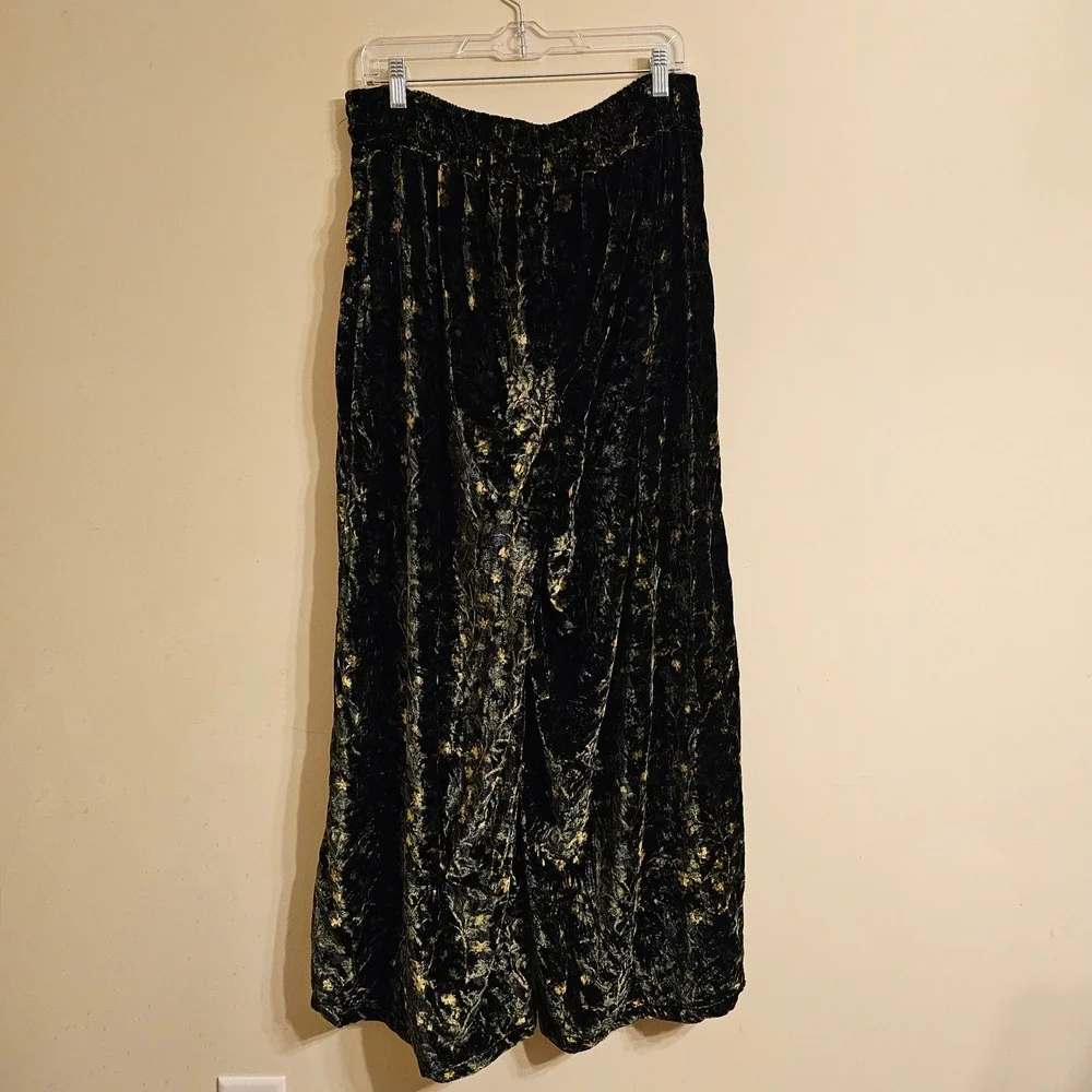 Anthropologie Somerset Velvet Pull-On Pants Wide Leg 1X Floral Velvet Elastic - Picture 2 of 6